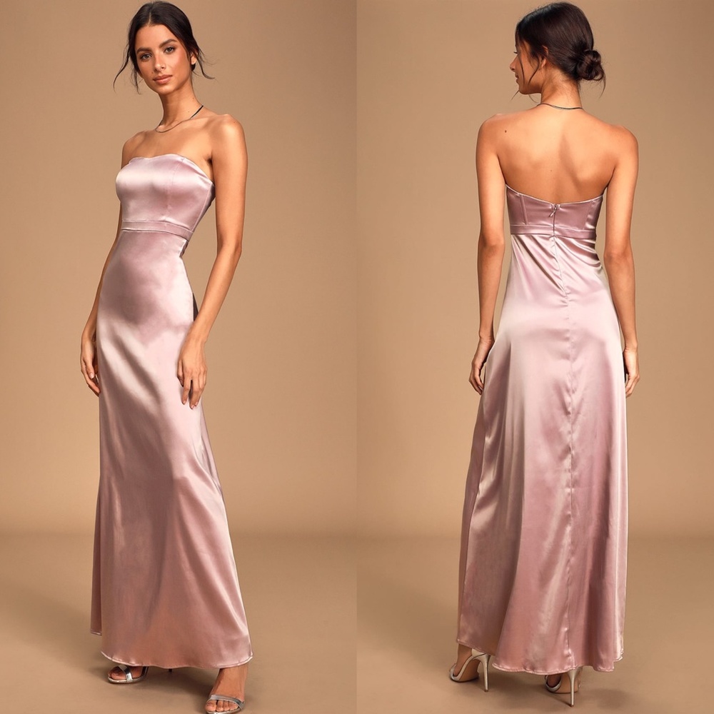 NEW LULUS These Are The Nights MAUVE Satin STRAPLESS Maxi DRESS Evening GOWN M